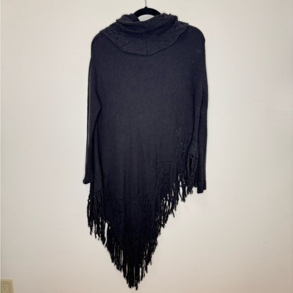 Free People Rare Temptress Fringe Cowl Neck Black Poncho Sweater Size S - Picture 3 of 8